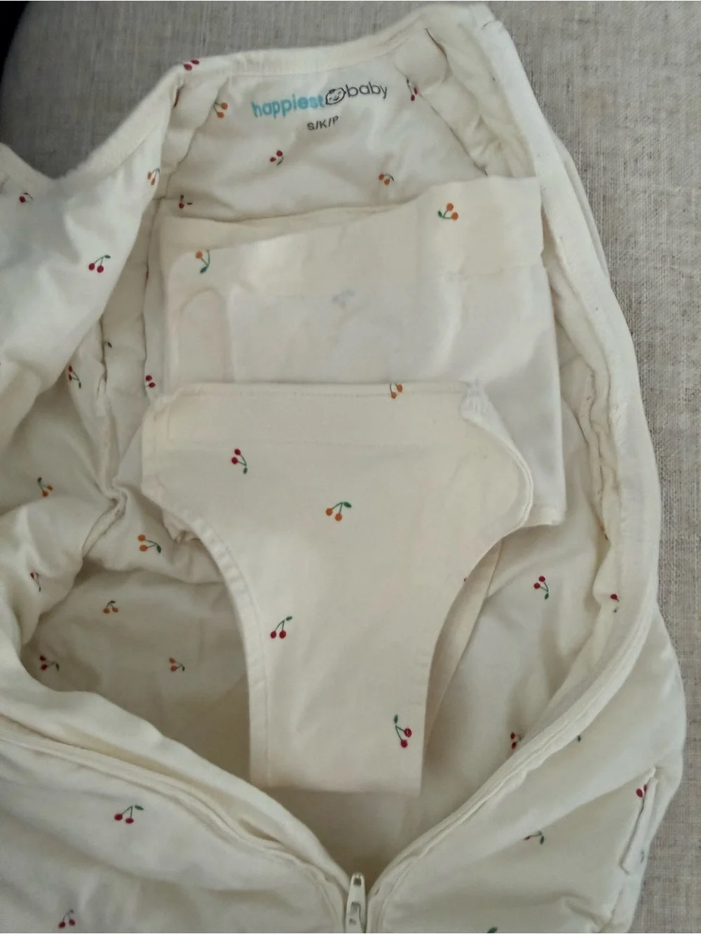 Happiest Baby Cream Cherry Print Swaddle Sack - Zipper